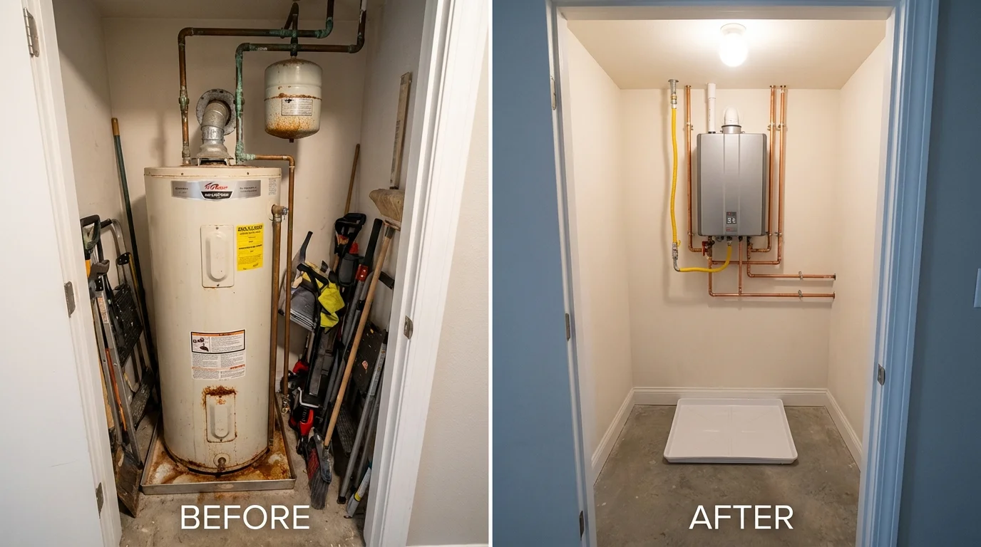 Tank water heater versus wall-mounted tankless unit comparison for Aberdeen, NC homeowners